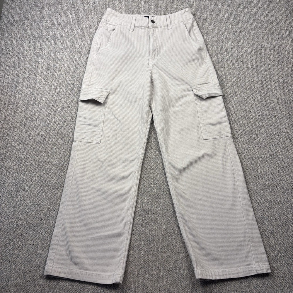 Hollister High-Rise Dad Pant Women's Size 29 Ivory Corduroy Cargo Pockets